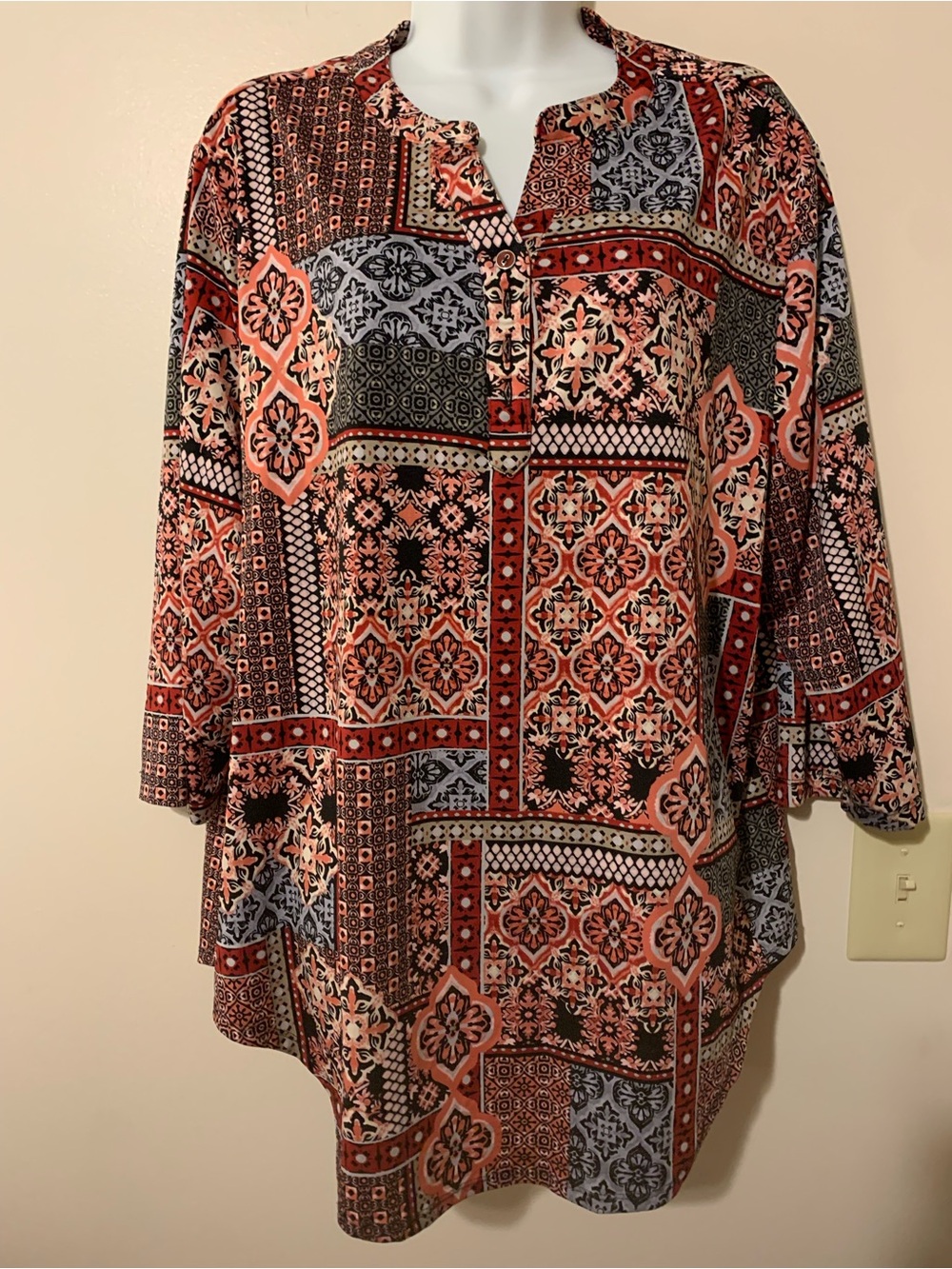 Southern Lady Coral, Black and Gray Patchwork Tunic